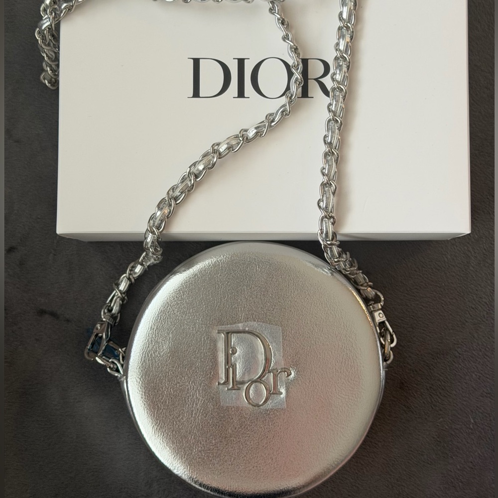 🚨SOLD🚨 Dior Metallic Silver Round Pouch with Crossbody Strap